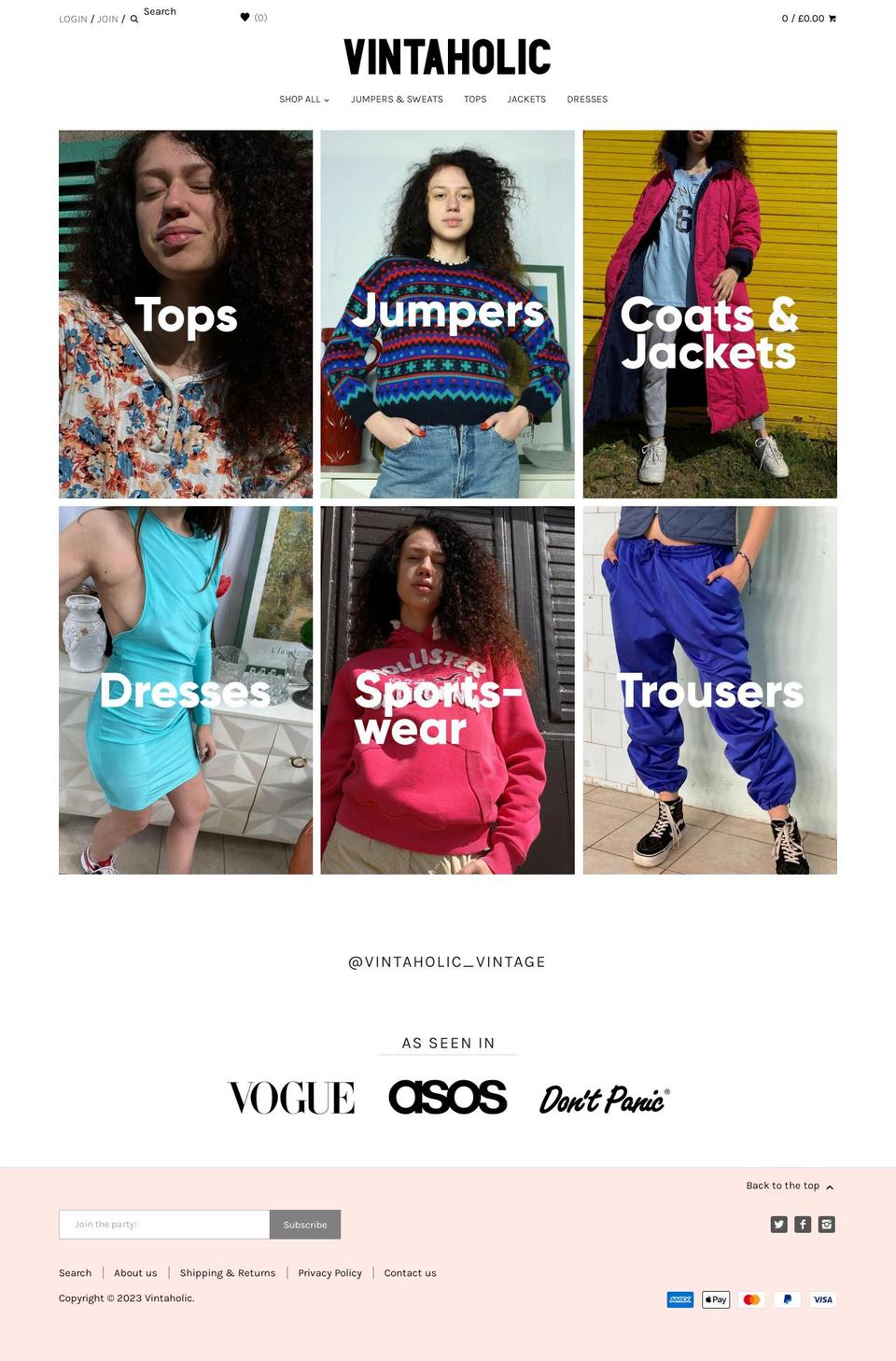 vintaholics.com — Shopify storefront screenshot