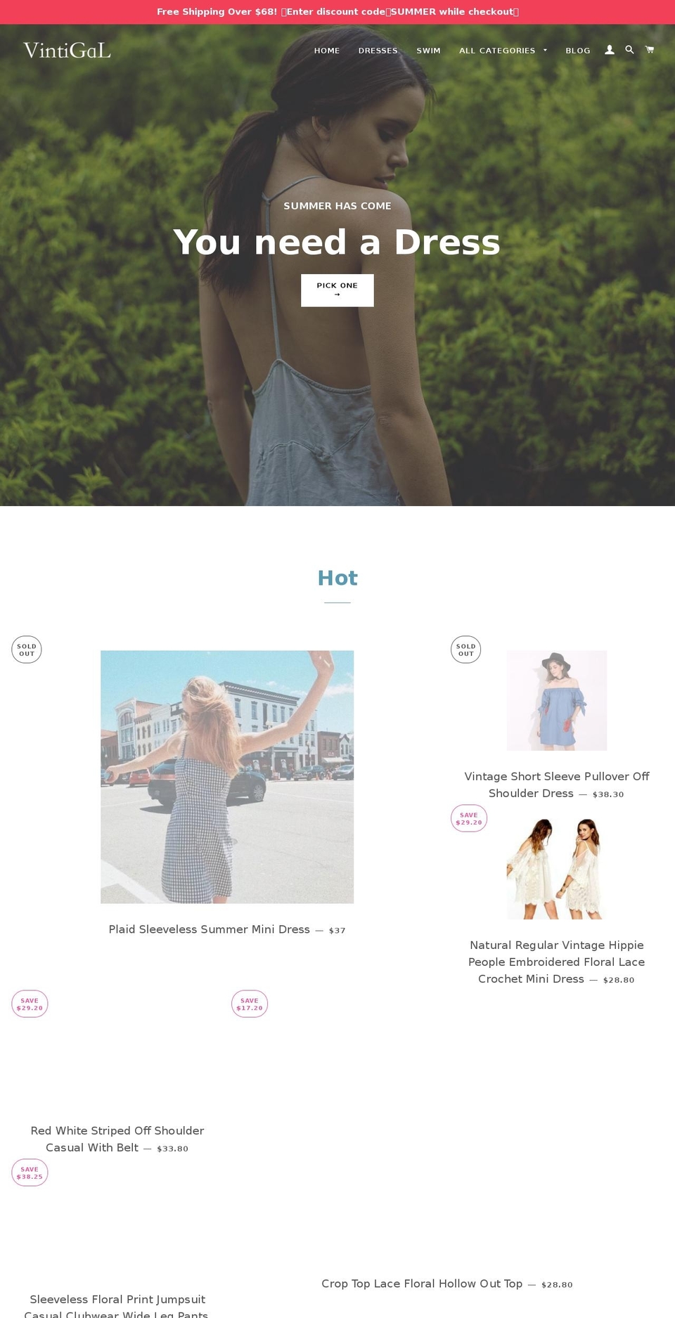 vintigal.com — Shopify storefront screenshot