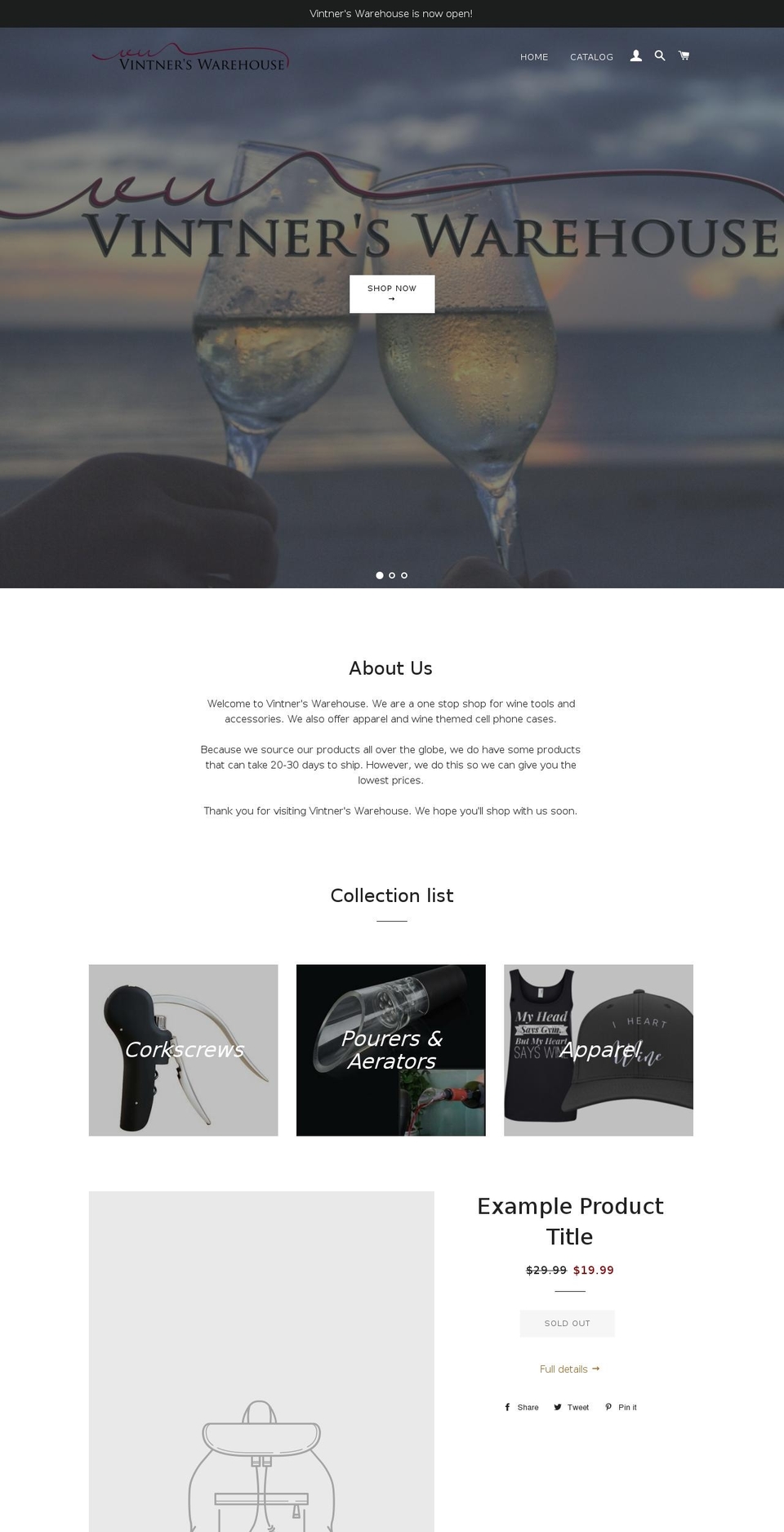 vintnerswarehouse.com — Shopify storefront screenshot