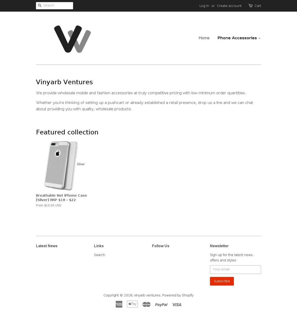 vinyarbventures.site shopify website screenshot