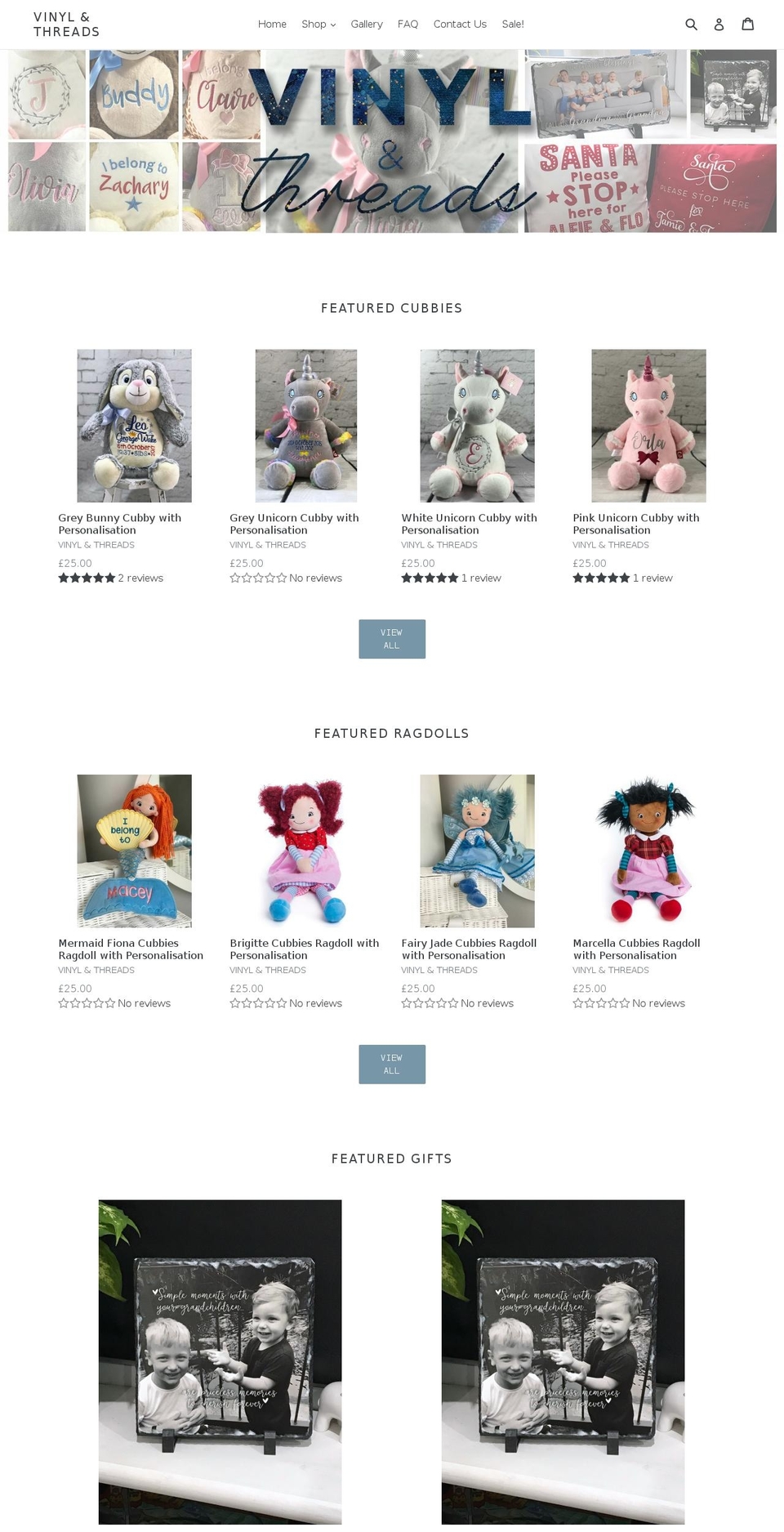 vinylandthreads.com — Shopify storefront screenshot
