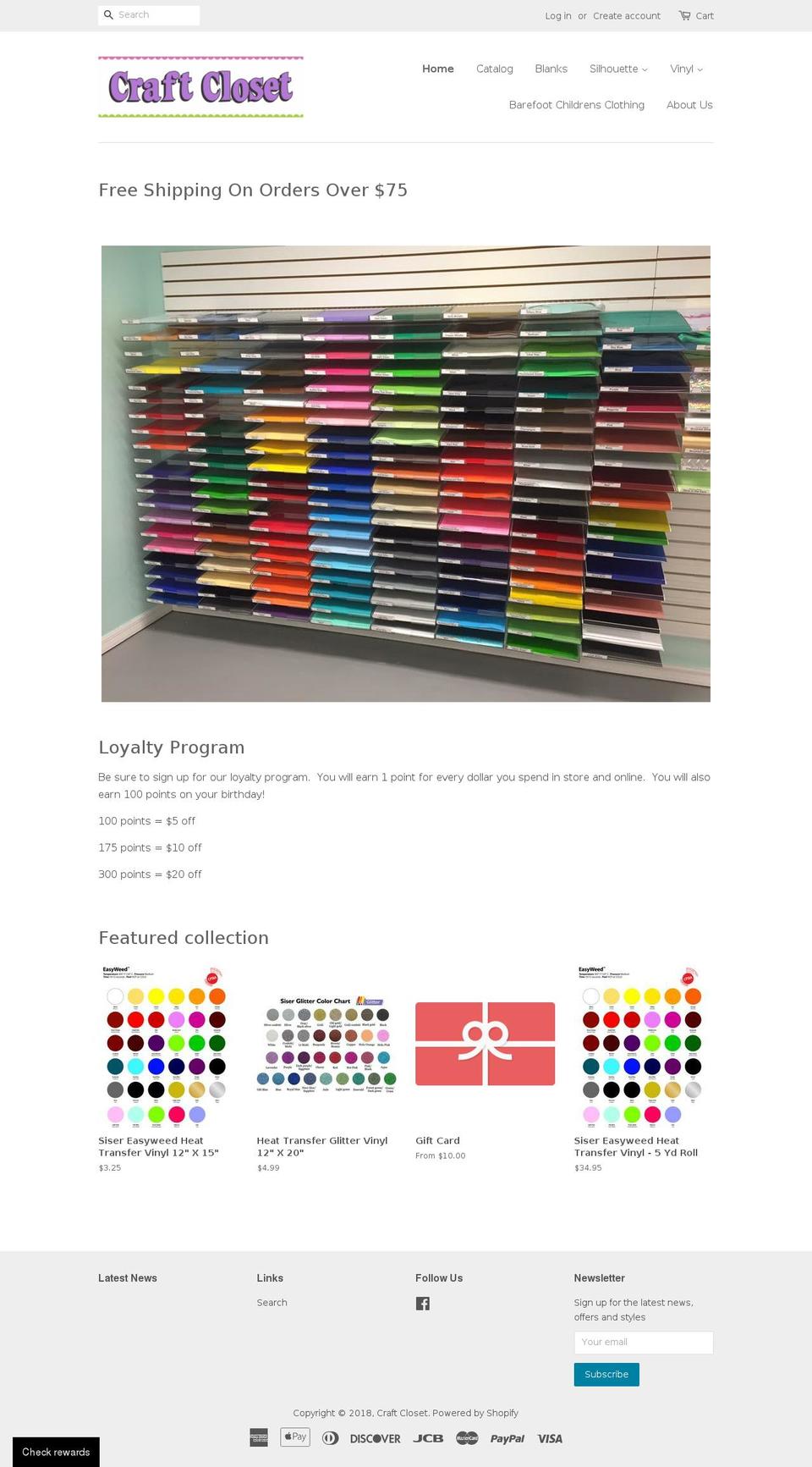 vinylcraftcloset.com — Shopify storefront screenshot