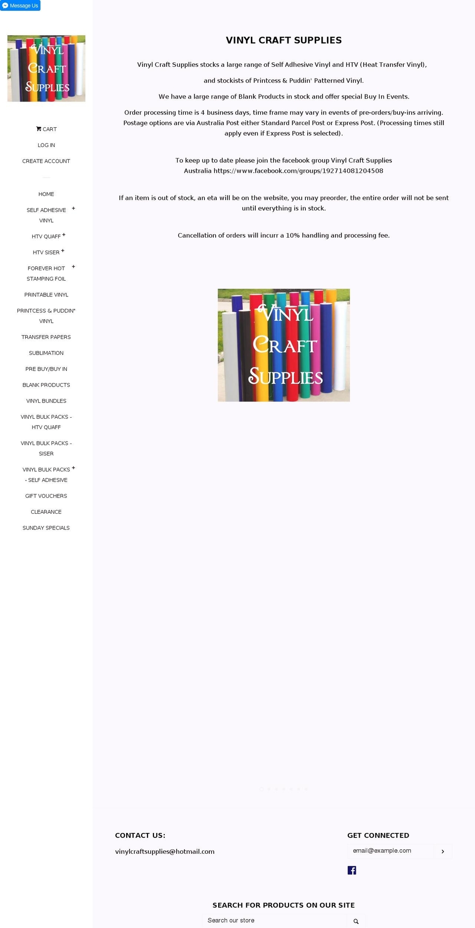 vinylcraftsupplies.com — Shopify storefront screenshot