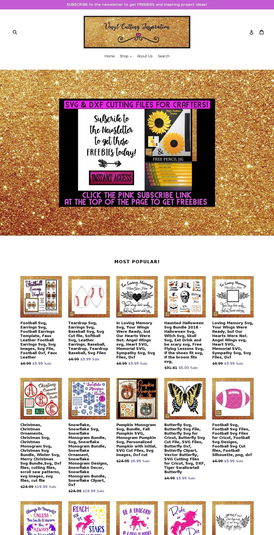 vinylcuttinginspiration.com shopify website screenshot
