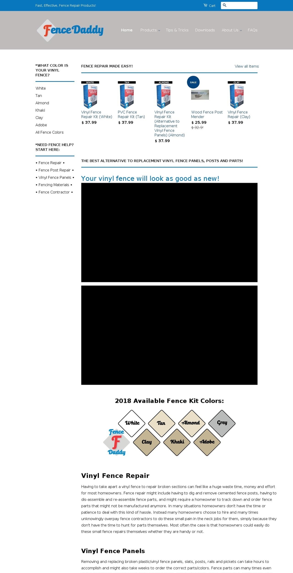 vinylfencepatchkit.com shopify website screenshot