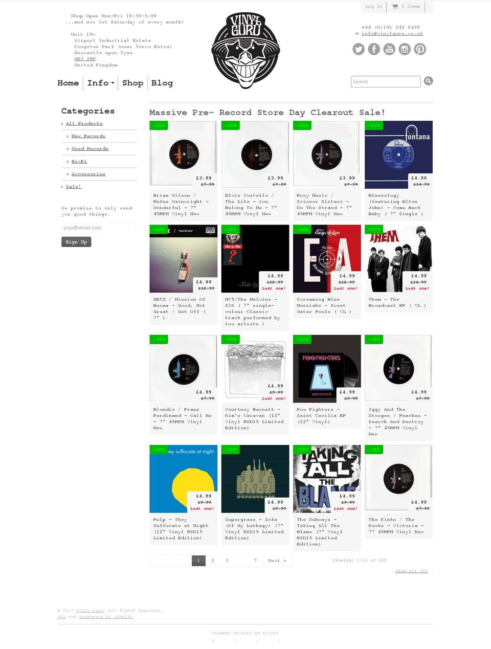 vinylguru.co.uk shopify website screenshot