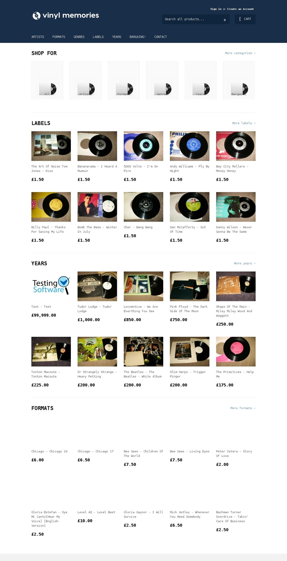 vinylmemories.co.uk shopify website screenshot