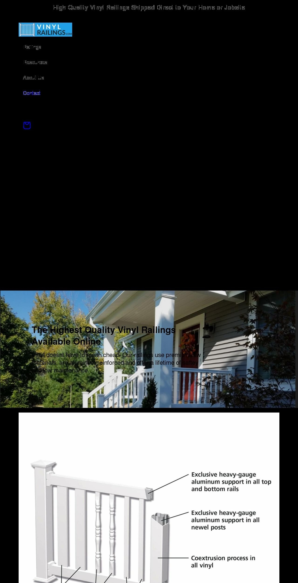 vinylrailings.com shopify website screenshot