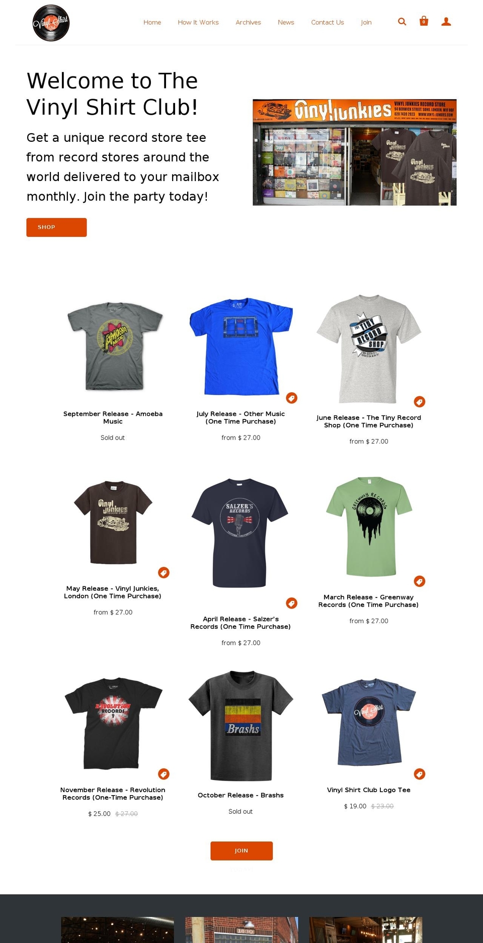 The Vinyl Shirt Club Theme Shopify theme site example vinylshirtclub.com