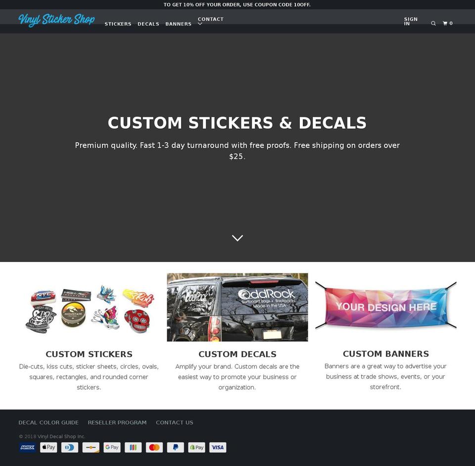 vinylstickershop.com — Shopify storefront screenshot