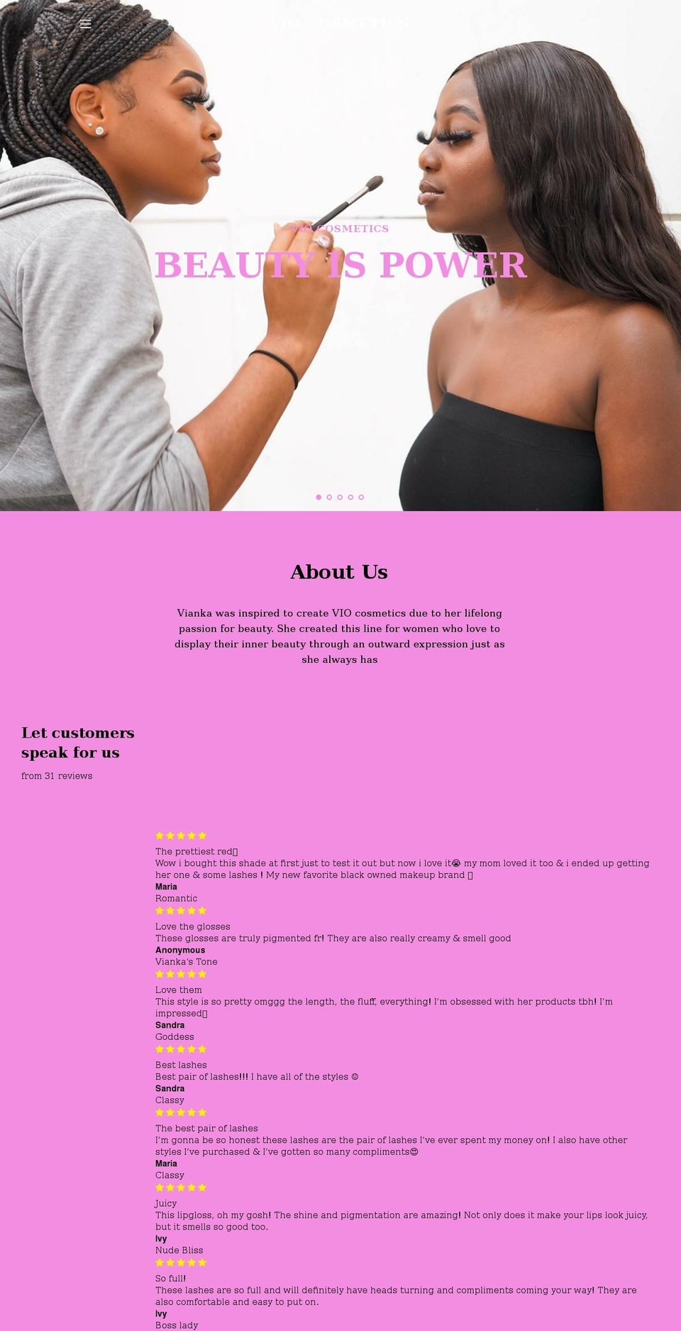 vio-cosmetics.com shopify website screenshot