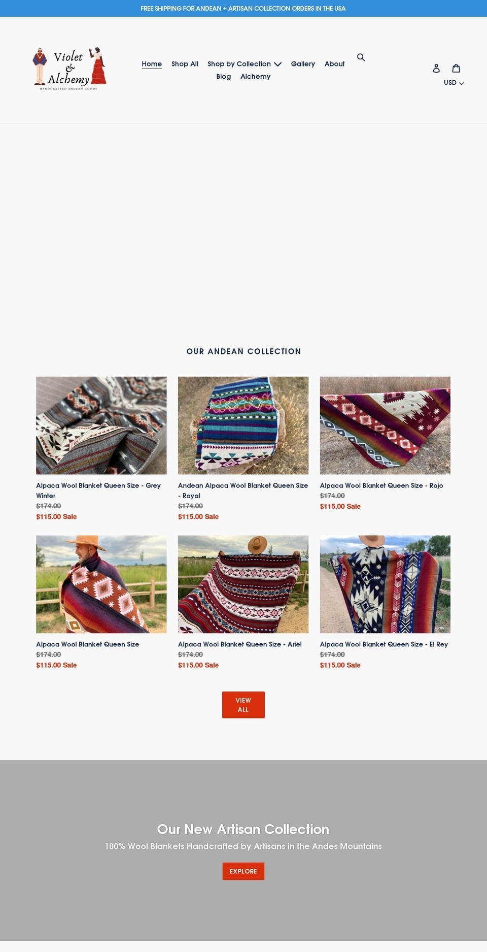 violetandalchemy.com shopify website screenshot