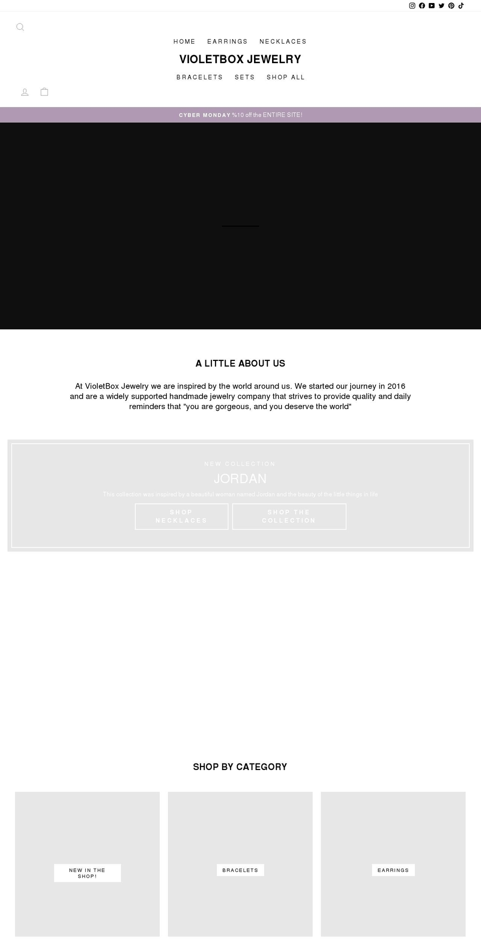 violetboxjewelry.com shopify website screenshot