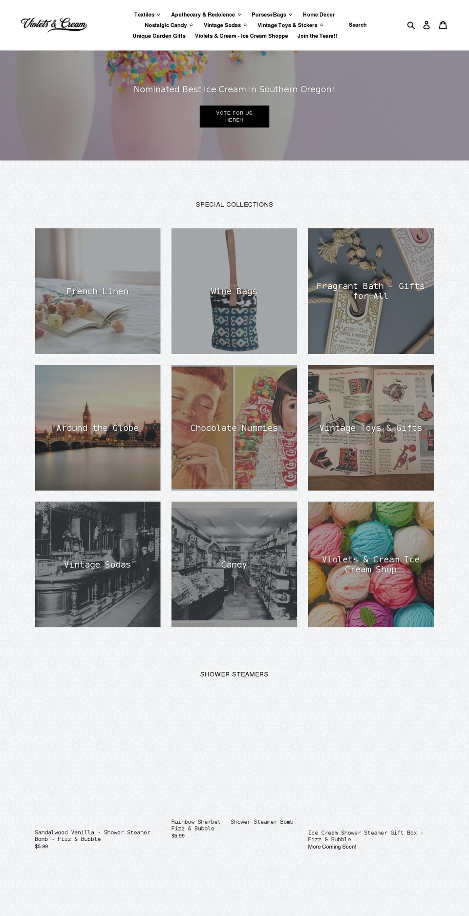 violetsandcream.com shopify website screenshot