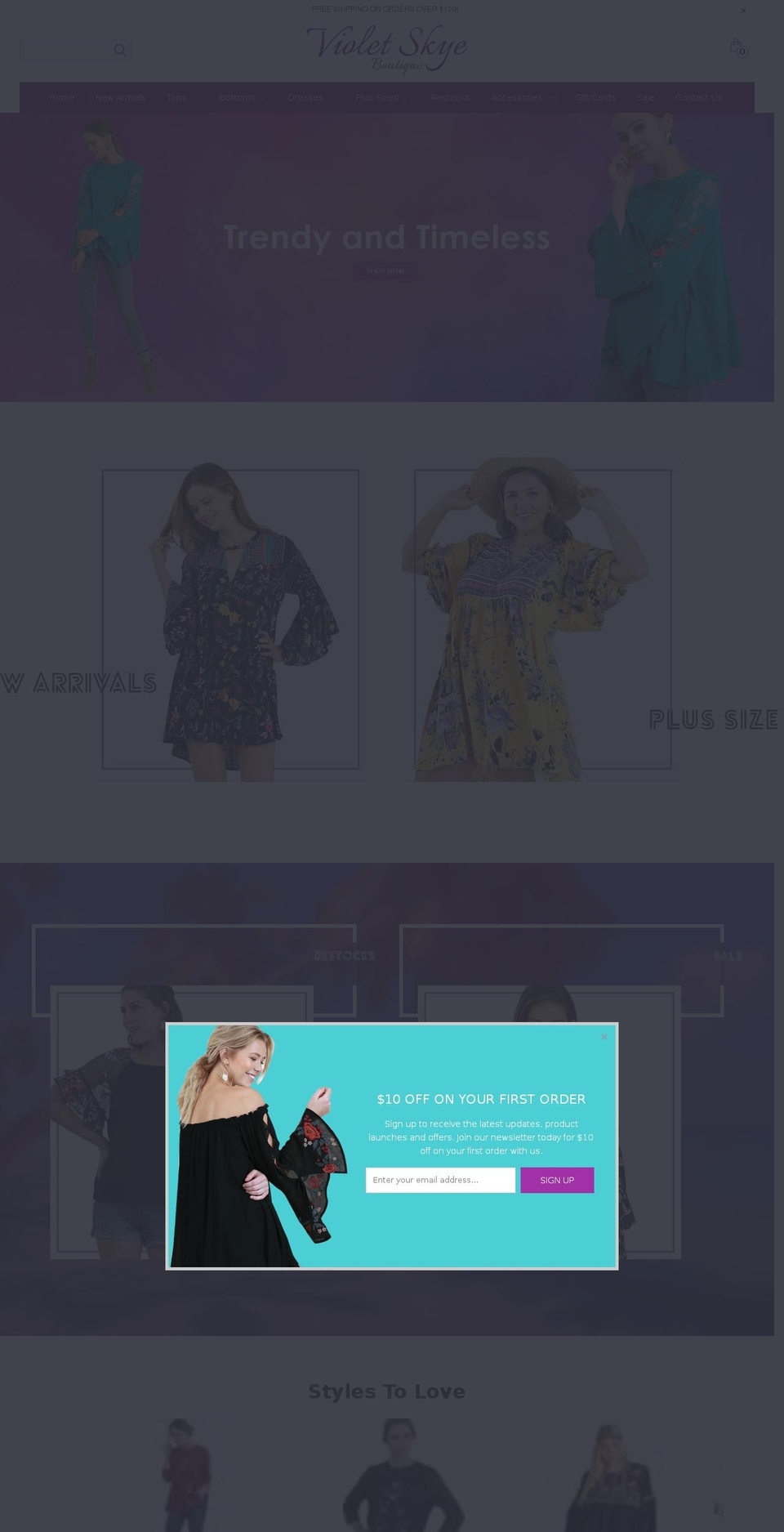 violetskyeboutique.com shopify website screenshot