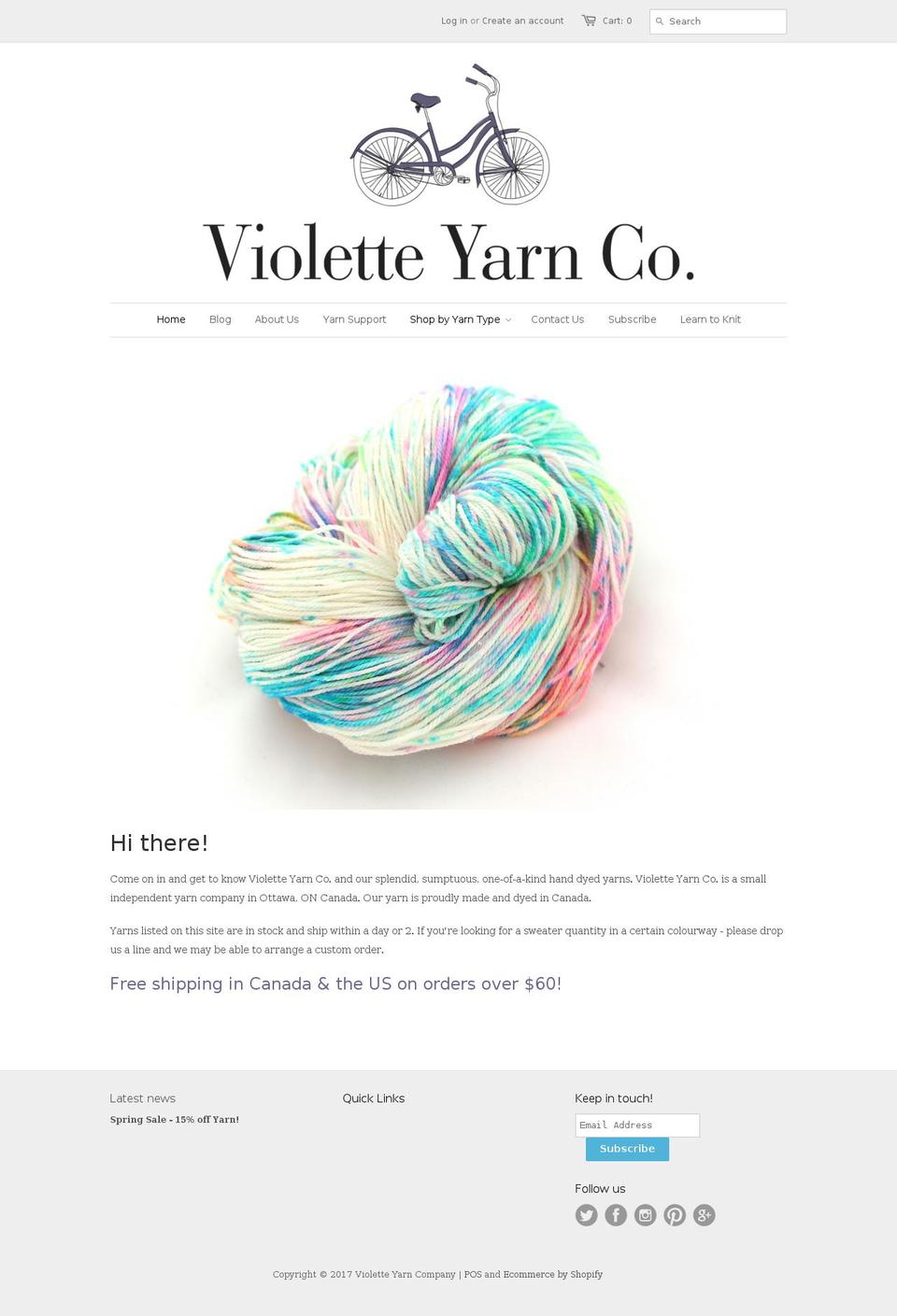 violetteyarnco.com shopify website screenshot