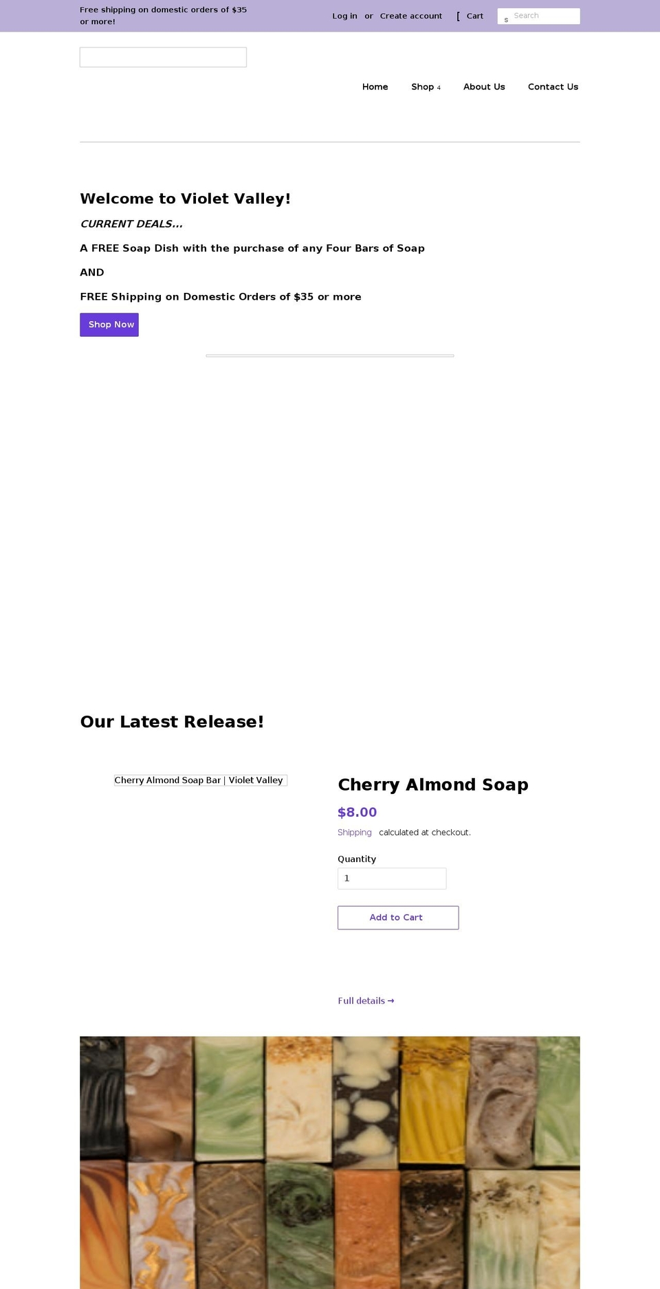 violetvalleysoapandlavender.com shopify website screenshot