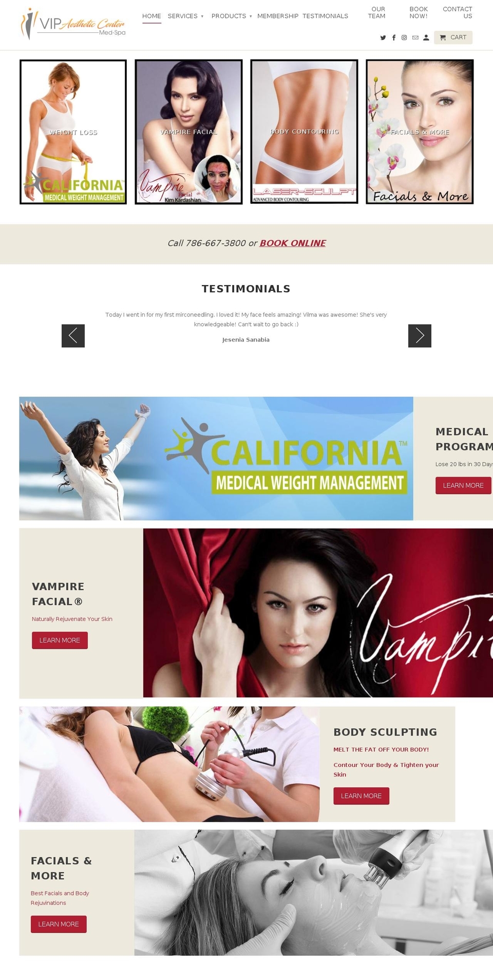 vipaestheticcenter.com — Shopify storefront screenshot