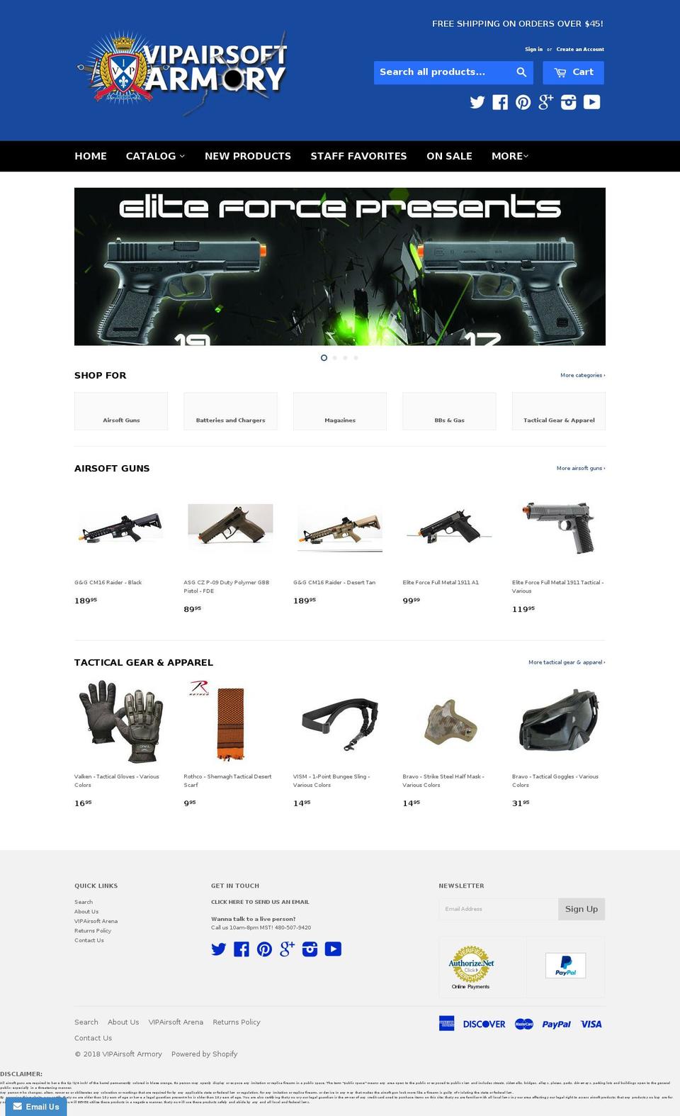 vipairsoftarmory.net shopify website screenshot