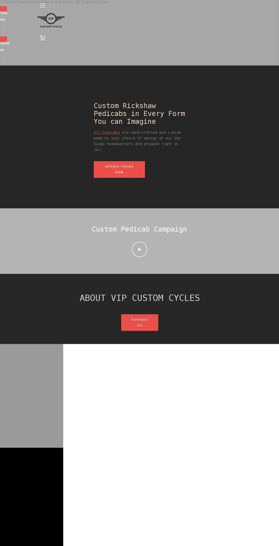 vipcustomcycles.com shopify website screenshot