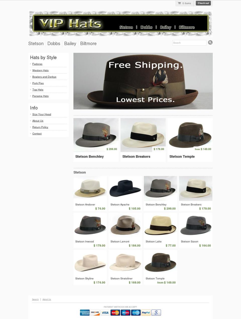 viphats.com shopify website screenshot