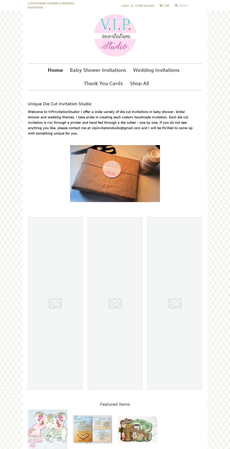 vipinvitationstudio.com — Shopify storefront screenshot