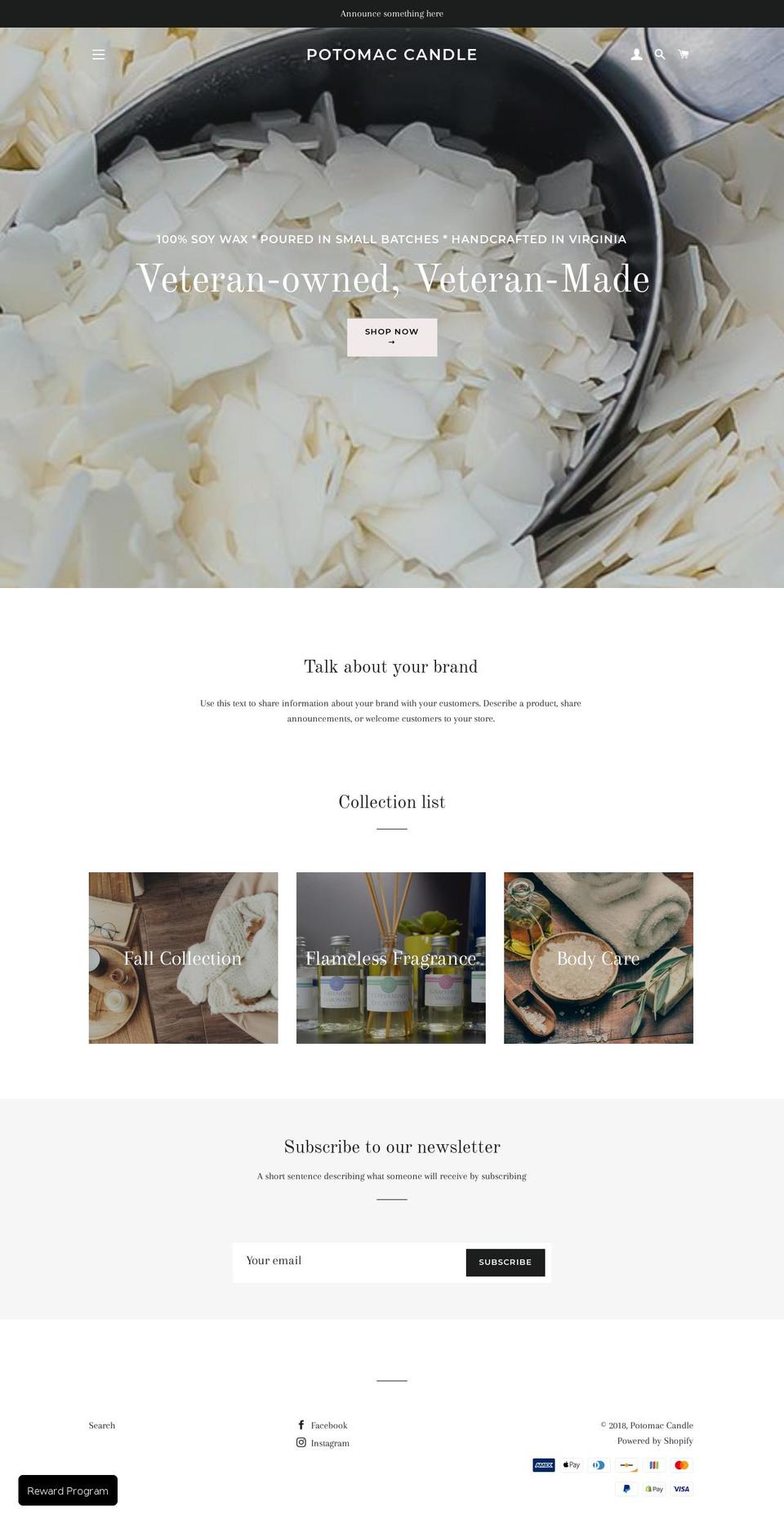 virginiacandleco.com shopify website screenshot