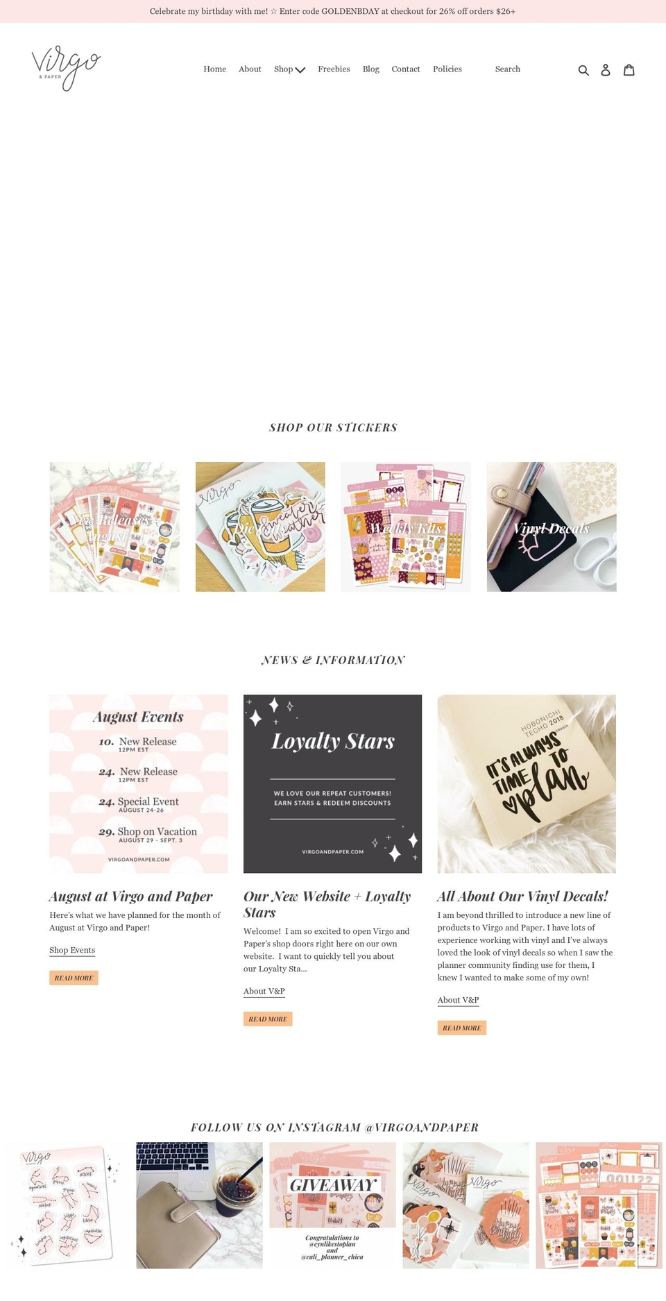 virgoandpaper.com shopify website screenshot
