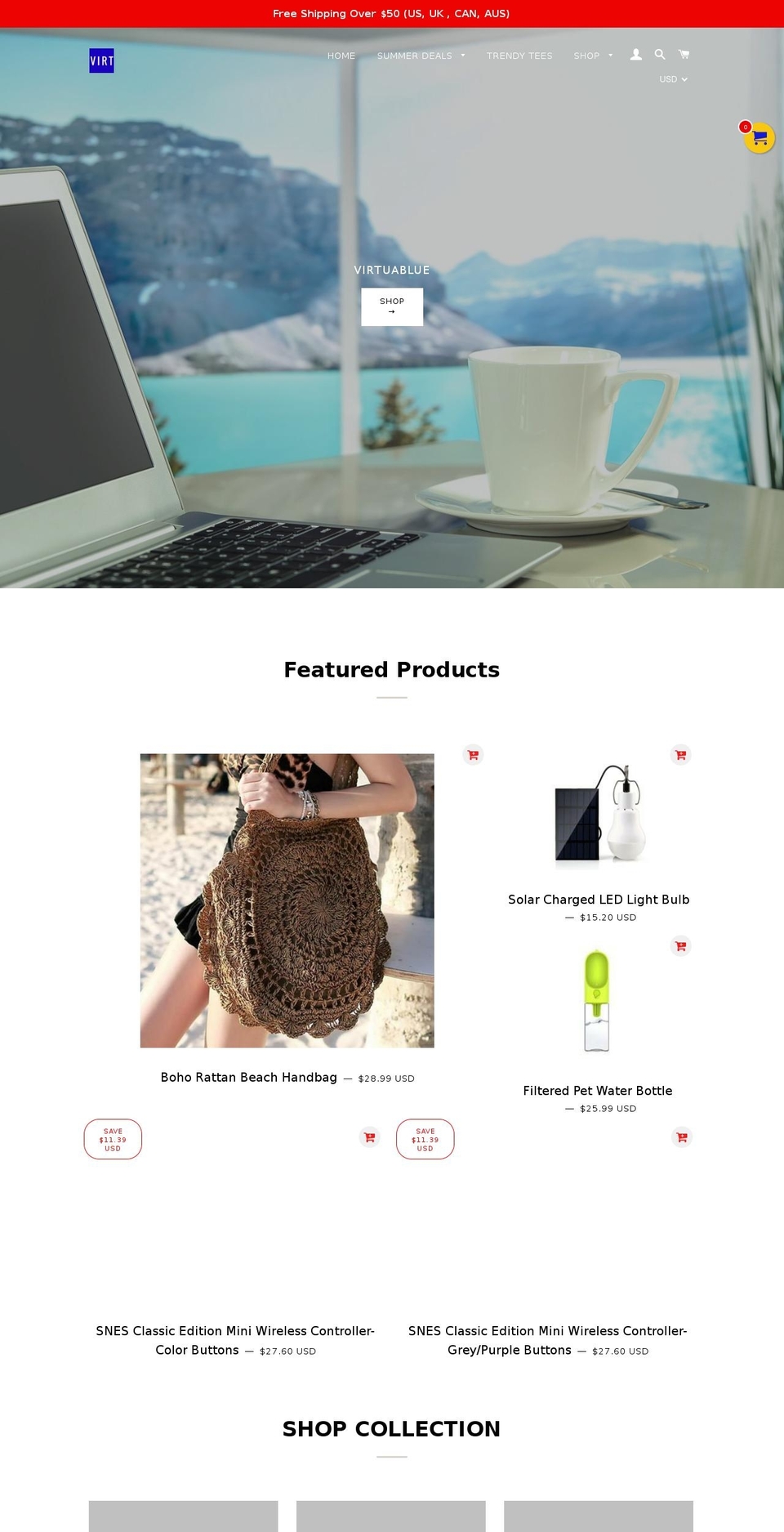 virtuablue.com — Shopify storefront screenshot