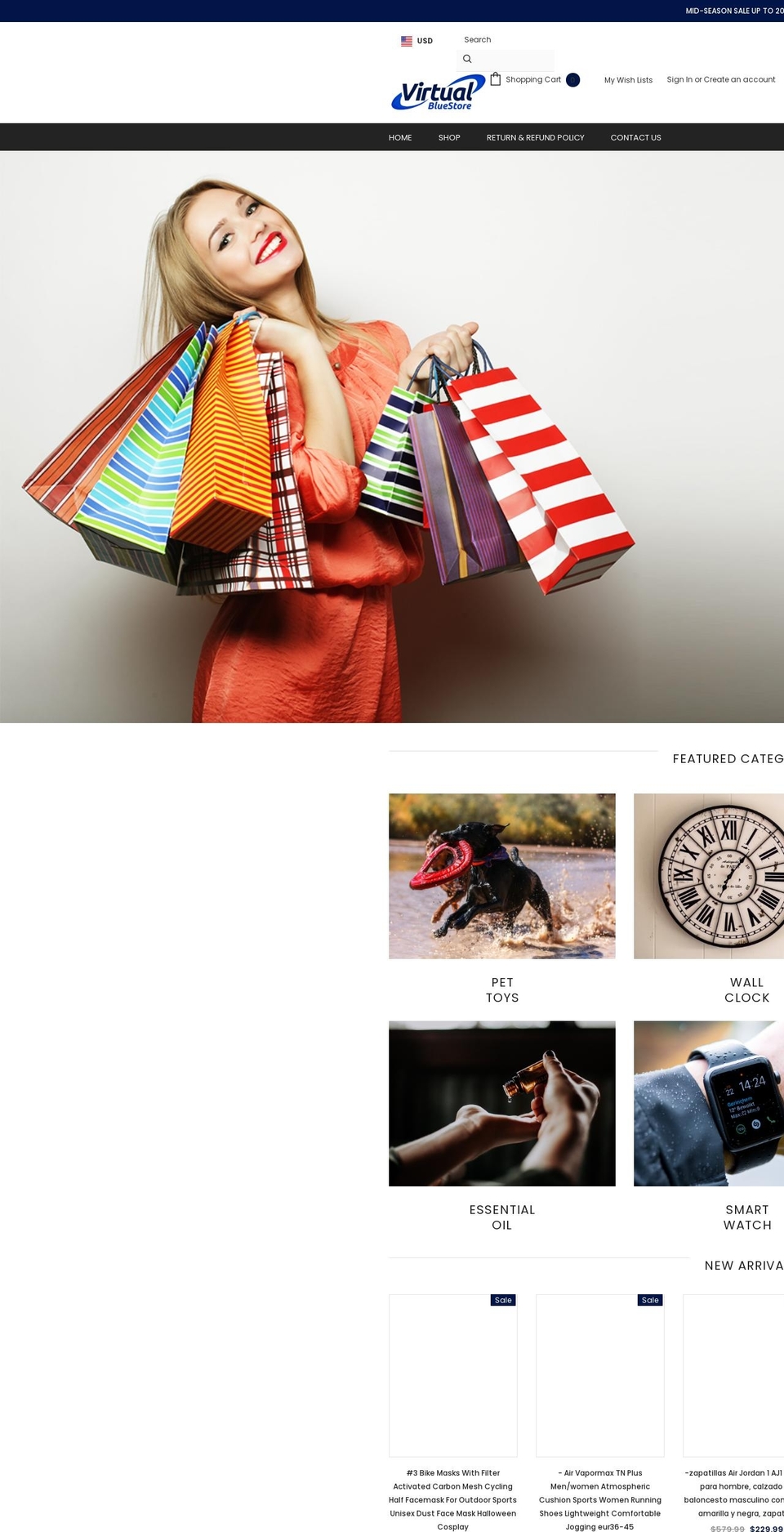 virtualbluestore.com shopify website screenshot