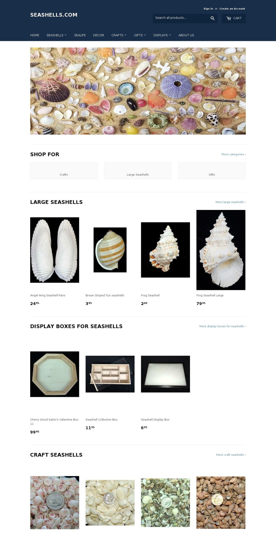 virtualseashells.com — Shopify storefront screenshot