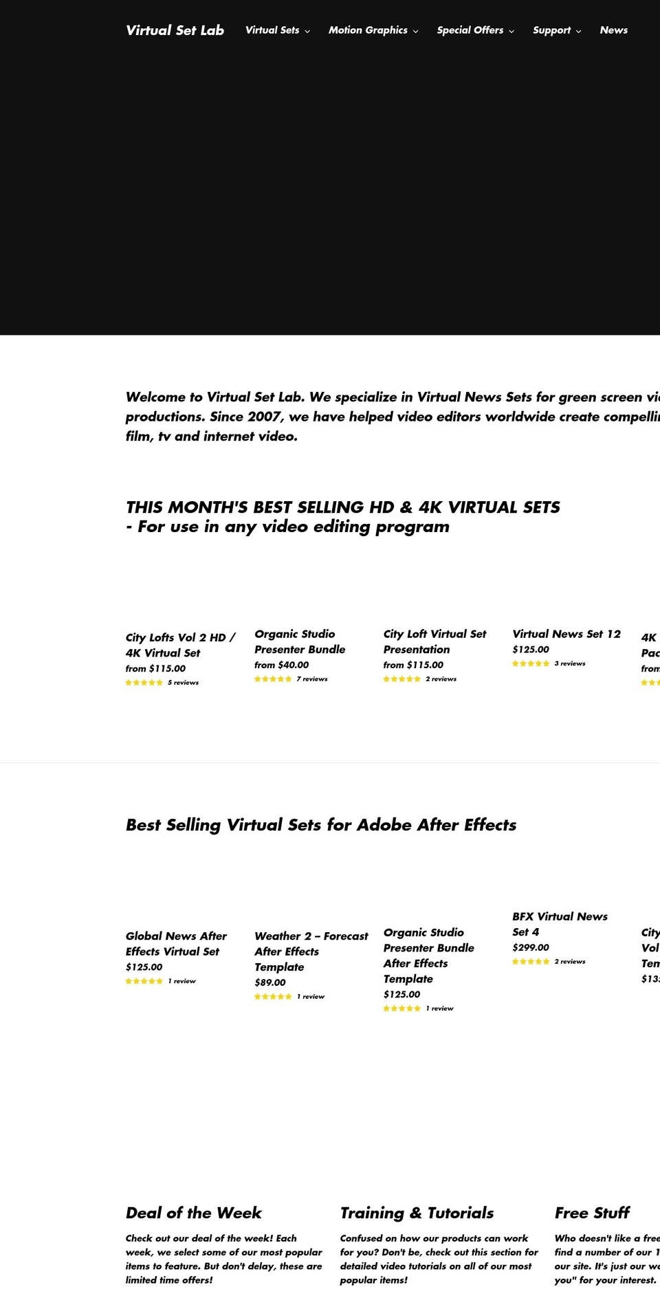 virtualsetlab.com shopify website screenshot