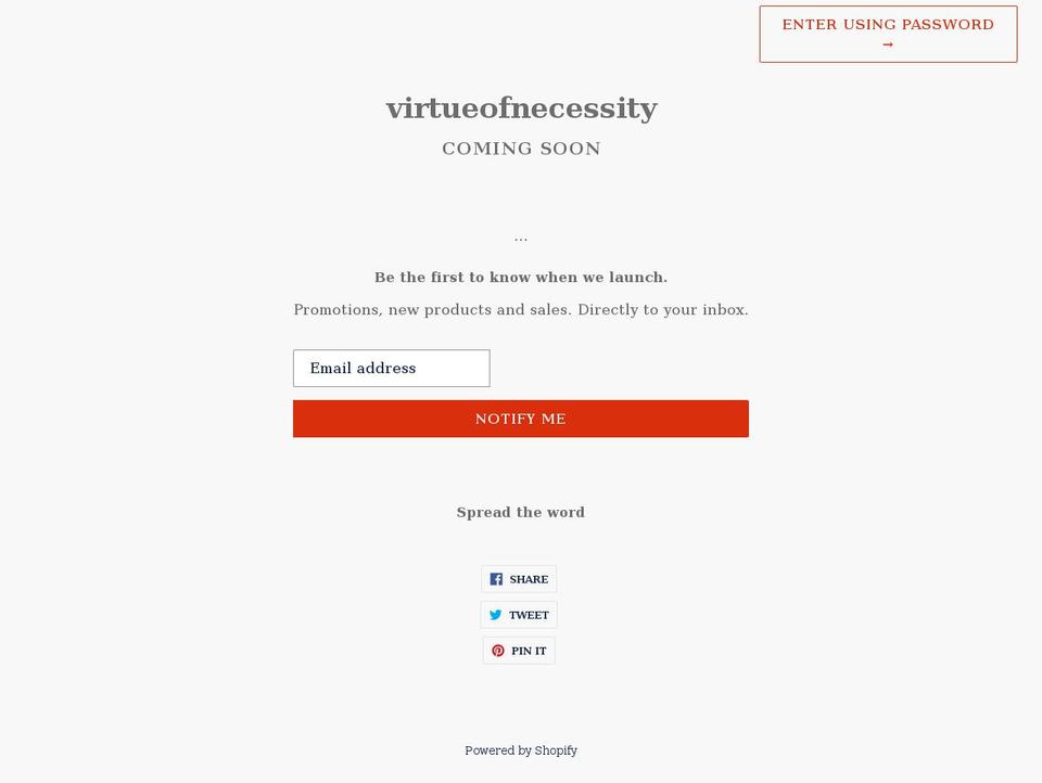 virtueofnecessity.com shopify website screenshot