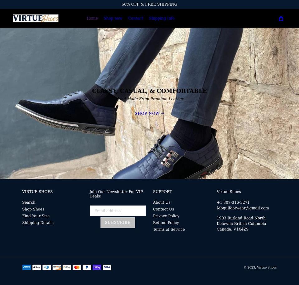 virtueshoes.com shopify website screenshot