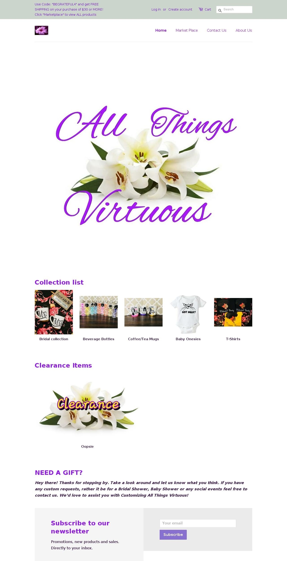 virtuousthings.com — Shopify storefront screenshot