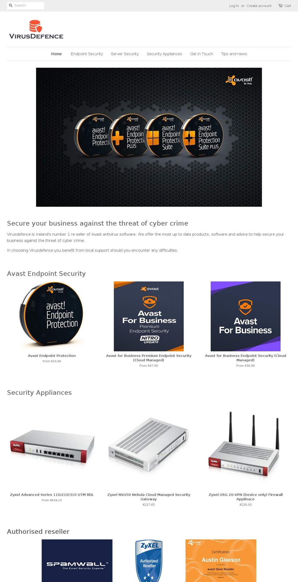 virusdefence.ie shopify website screenshot