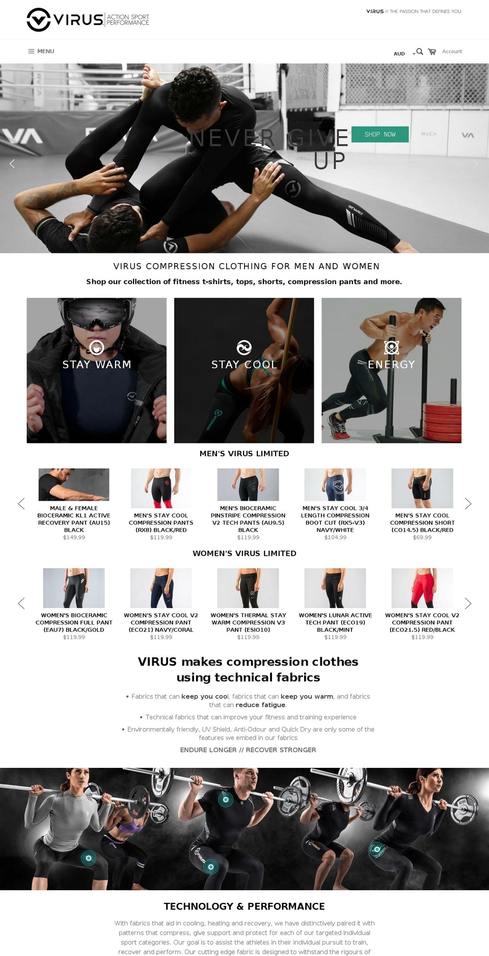 virusintl.com.au shopify website screenshot