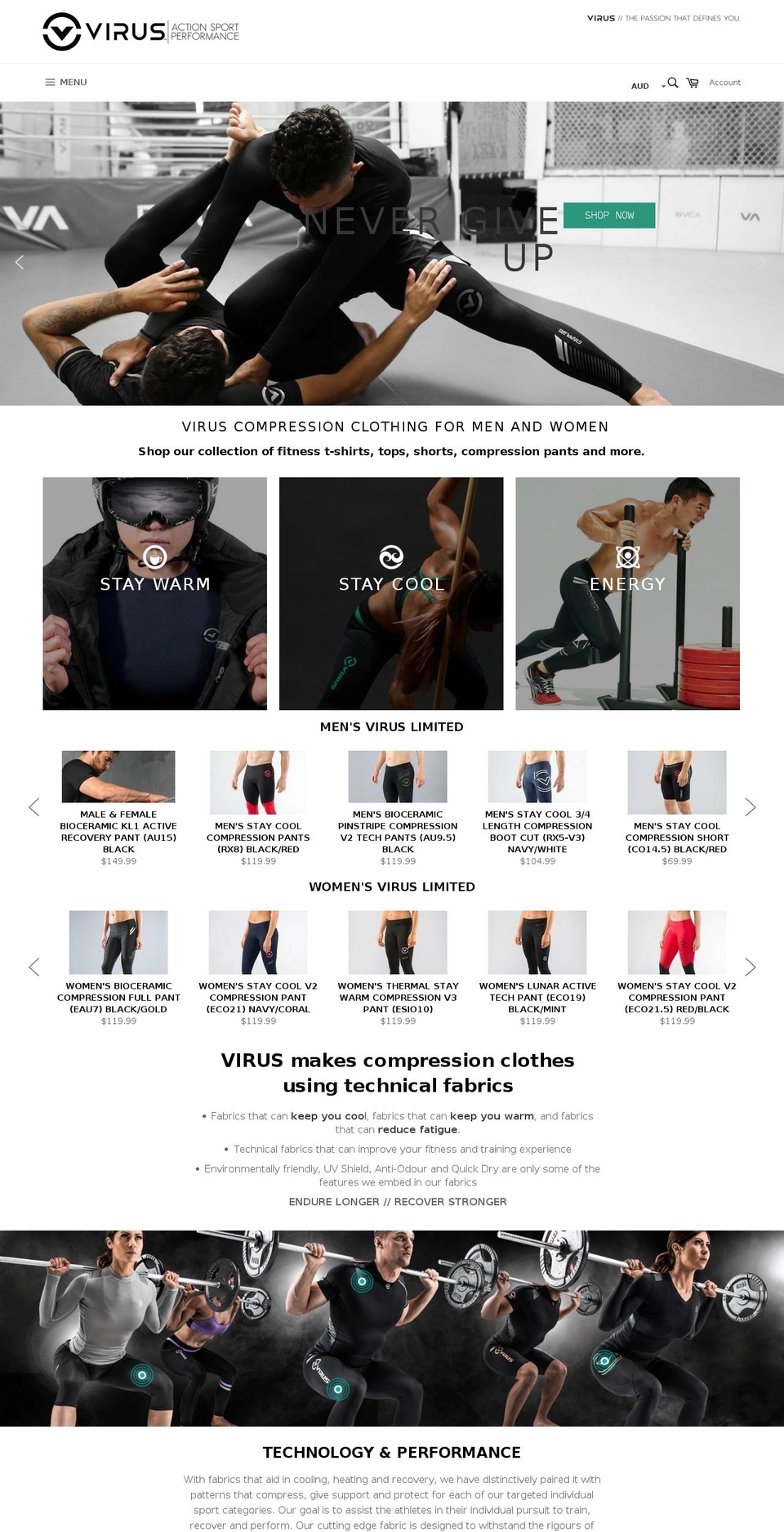 virusintl.net.au shopify website screenshot