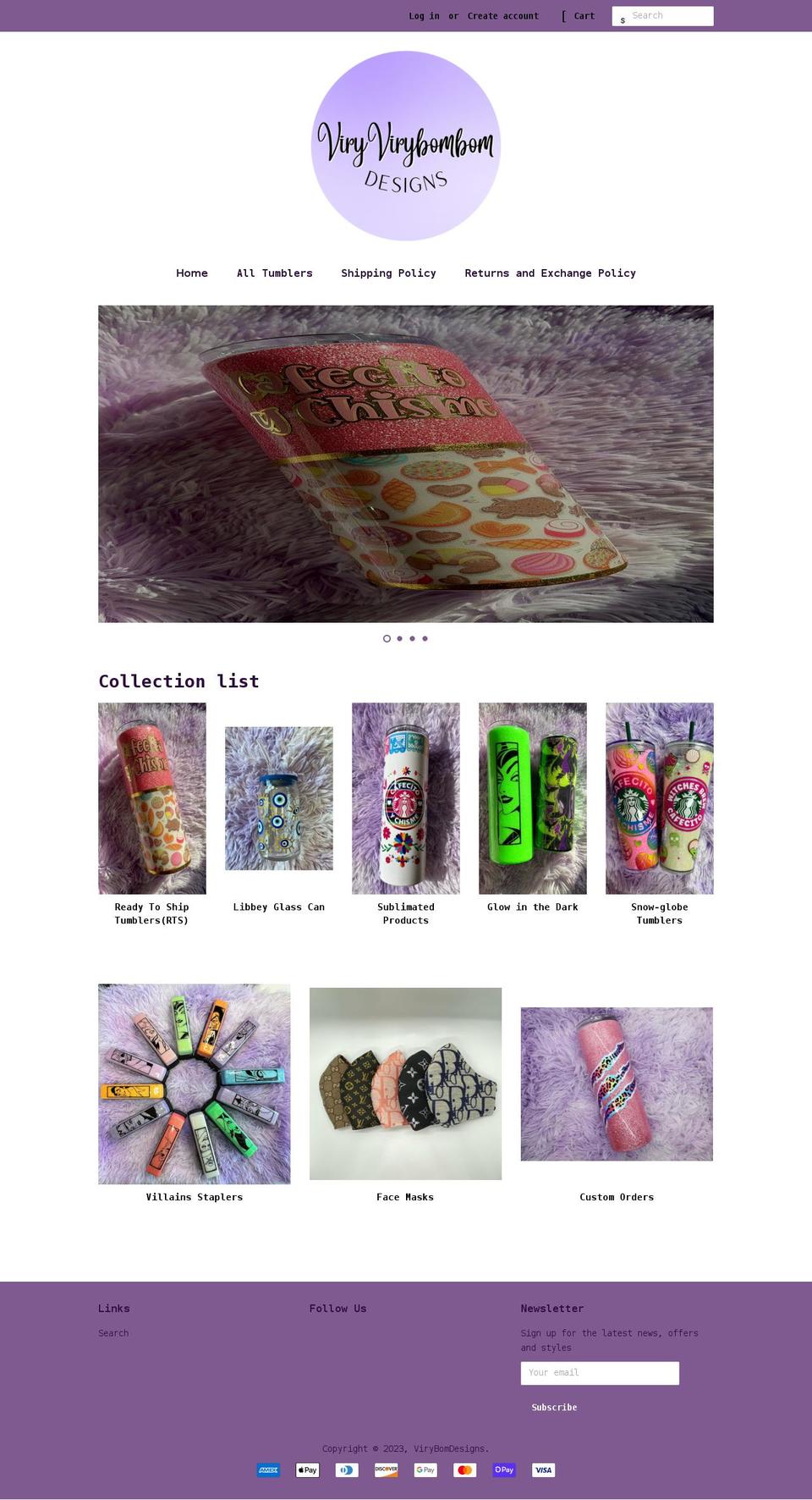 virybomdesigns.com shopify website screenshot