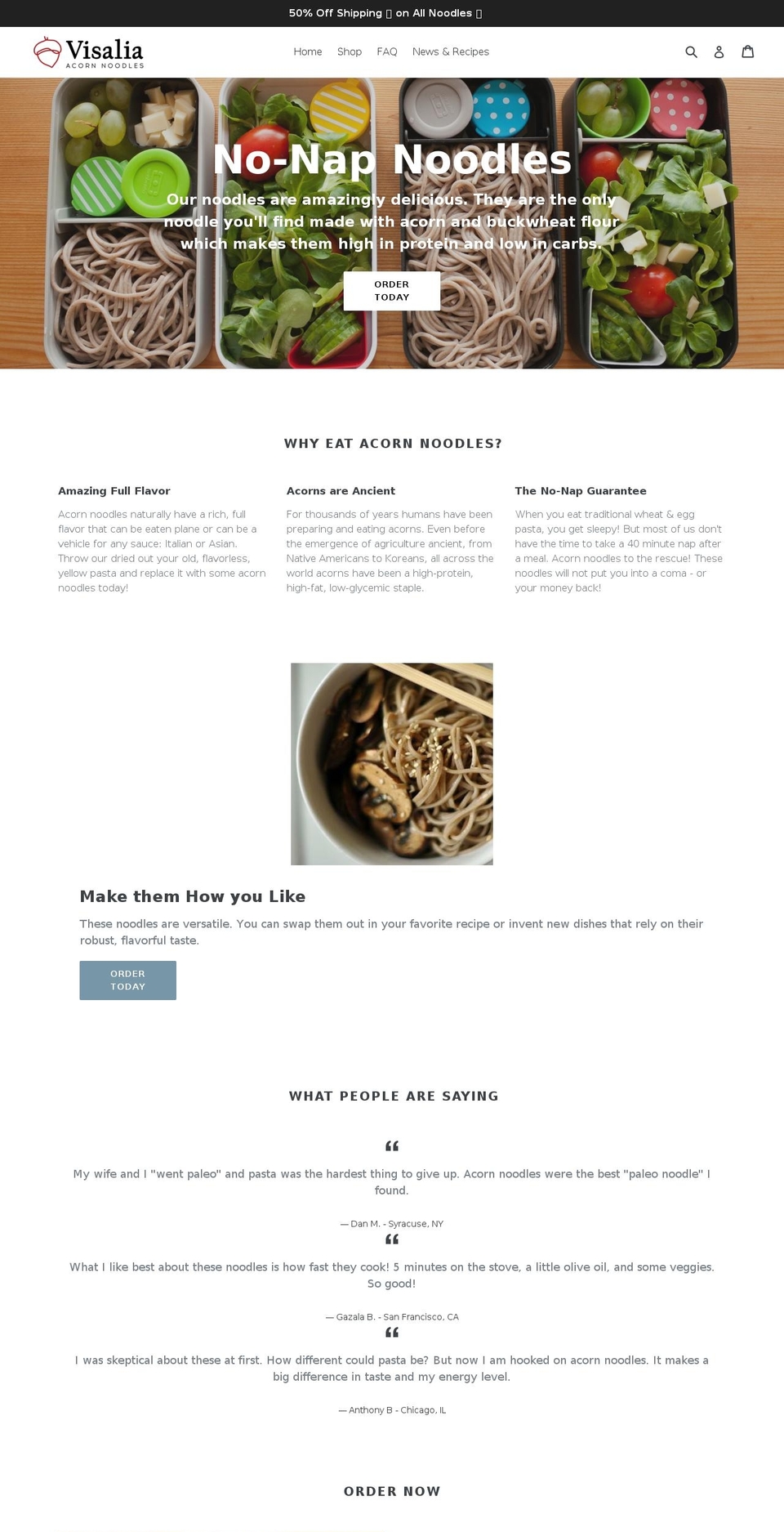 visaliaacornnoodles.com — Shopify storefront screenshot
