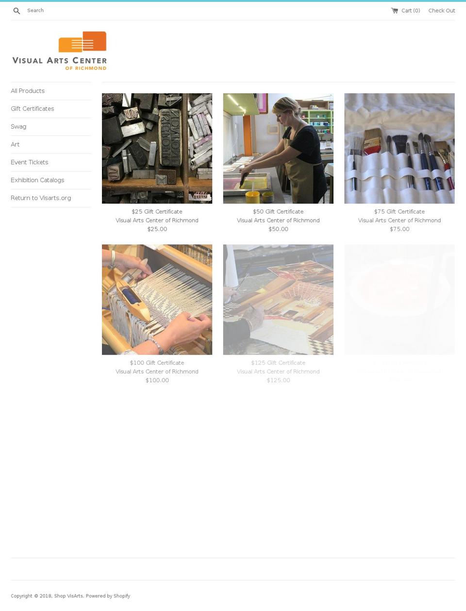 visarts.myshopify.com shopify website screenshot