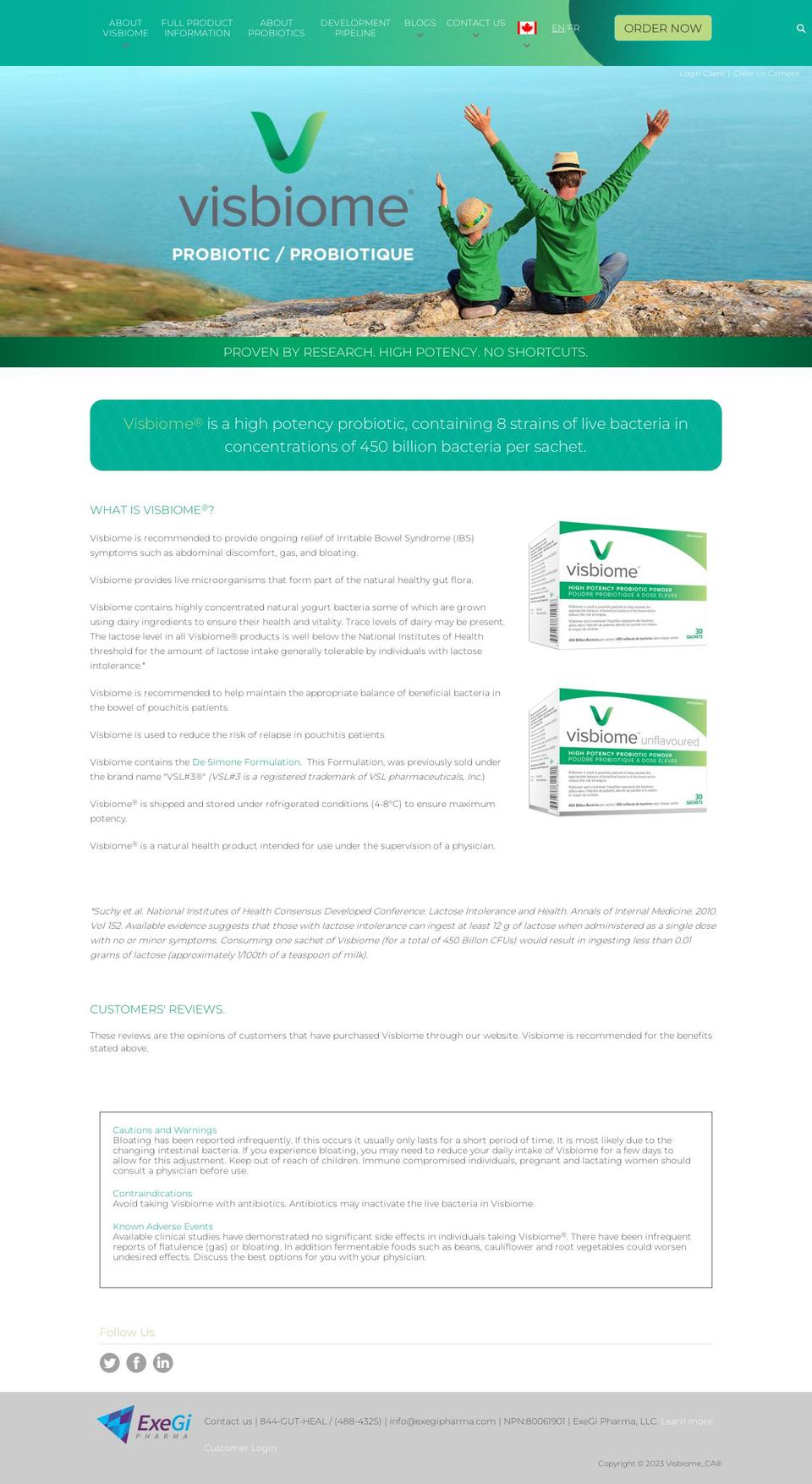 visbiome.ca shopify website screenshot