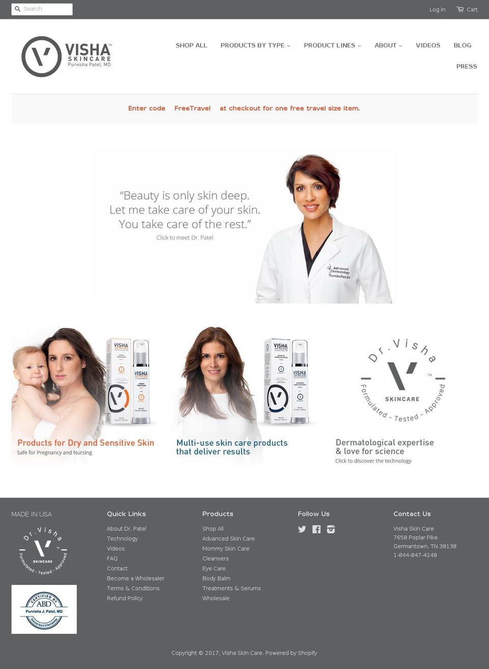 vishaskin.net shopify website screenshot