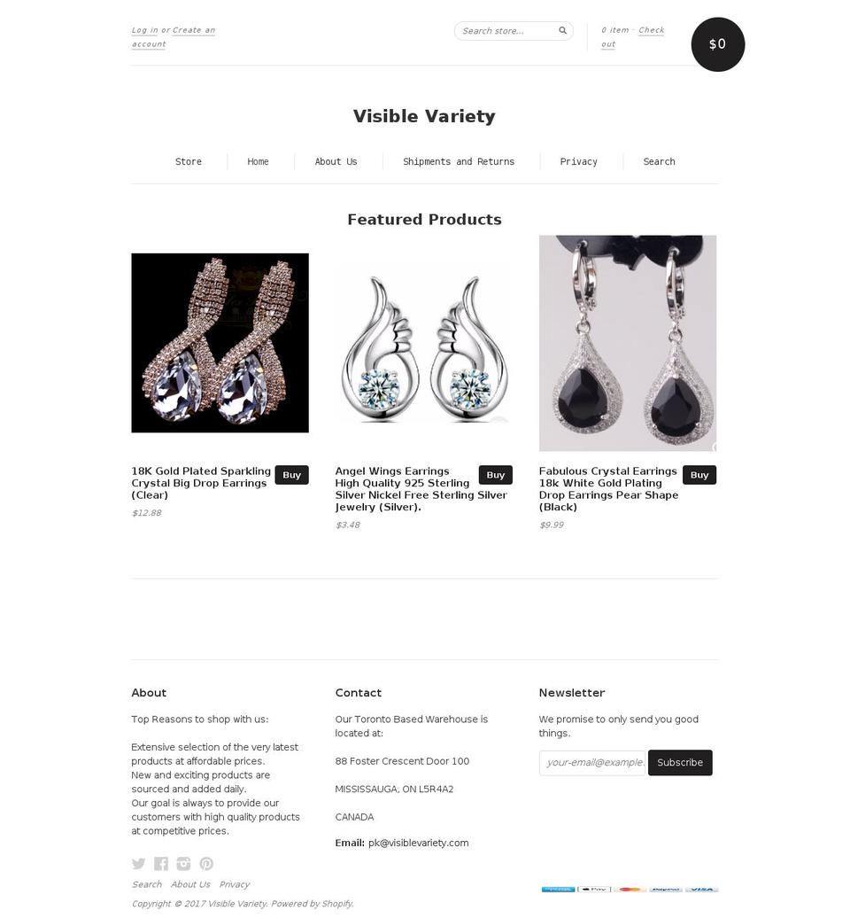 visiblevariety.com shopify website screenshot