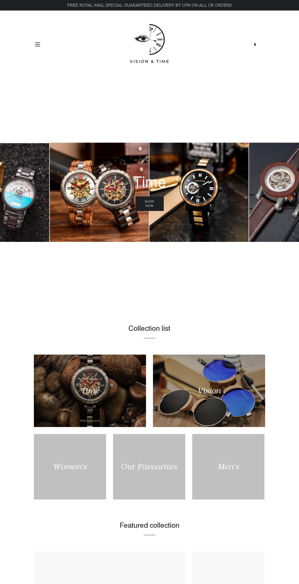 visionandtime.co.uk shopify website screenshot