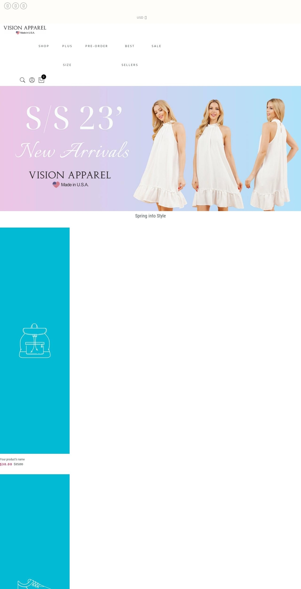 visionapparelusa.com shopify website screenshot