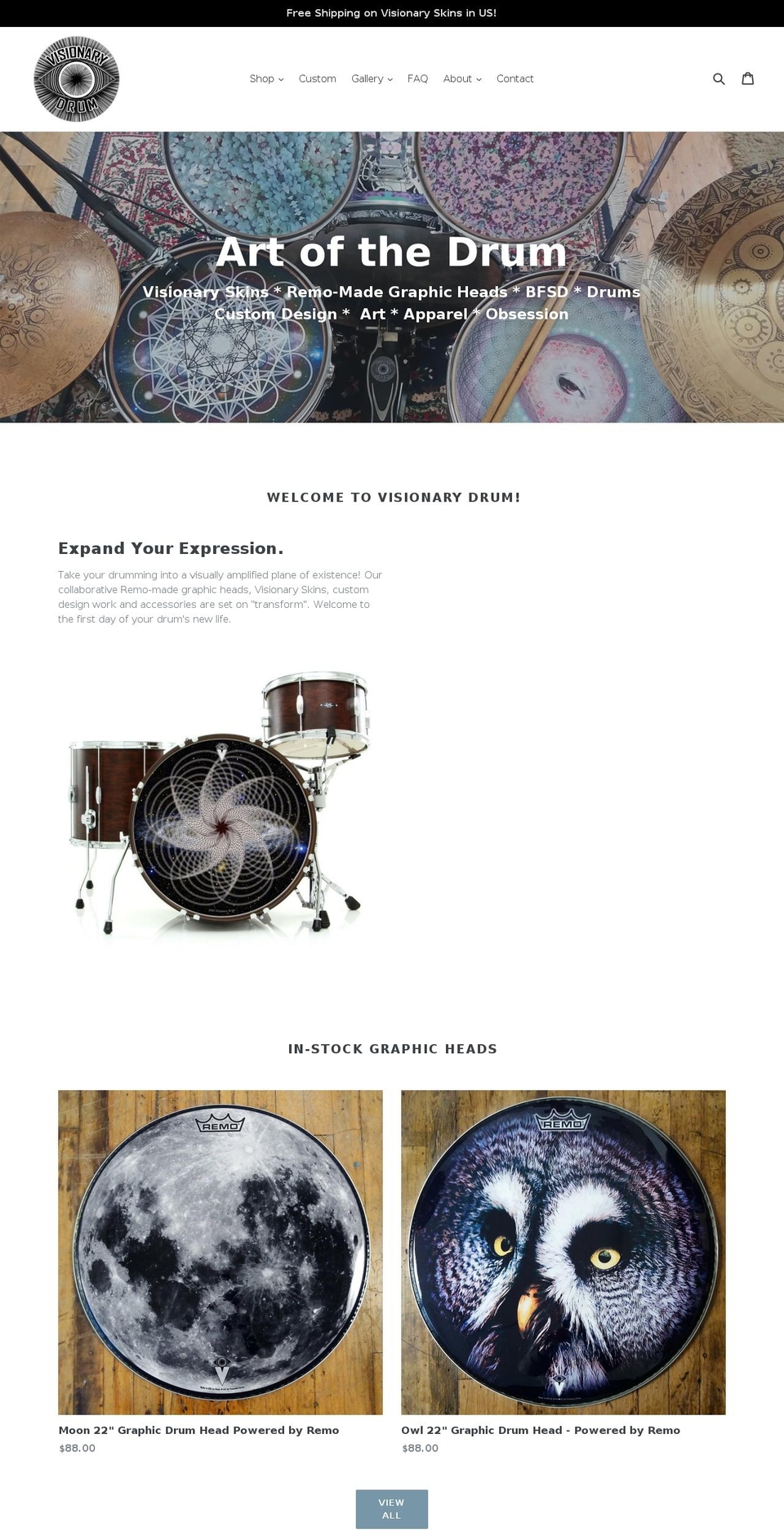 visionarydrum.com shopify website screenshot