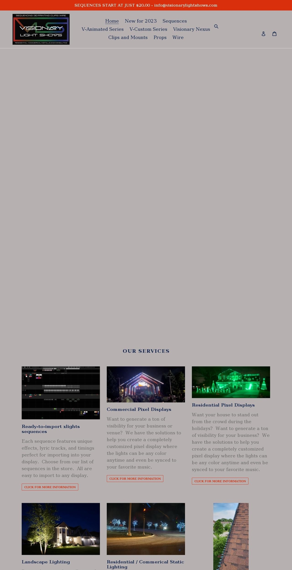 visionarylightshows.com shopify website screenshot