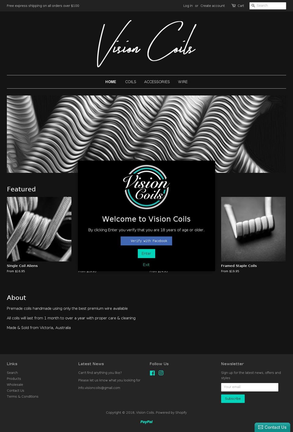 visioncoils.com.au shopify website screenshot