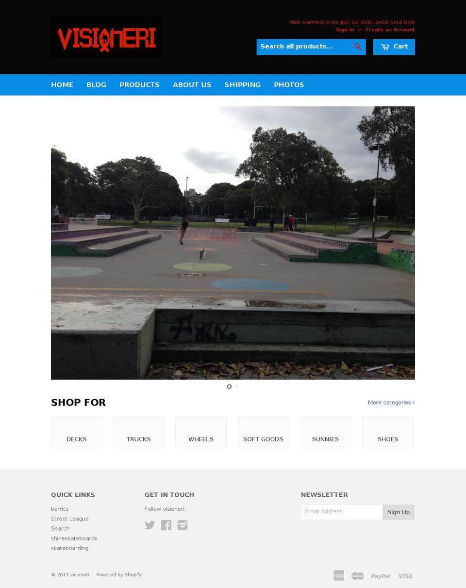 visioneriskateshop.com.au shopify website screenshot